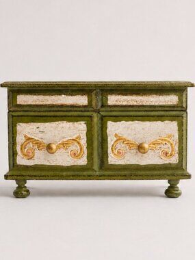 Jewelry Box Vintage Musical Prestige Japan Mirror Drawers Olive Green